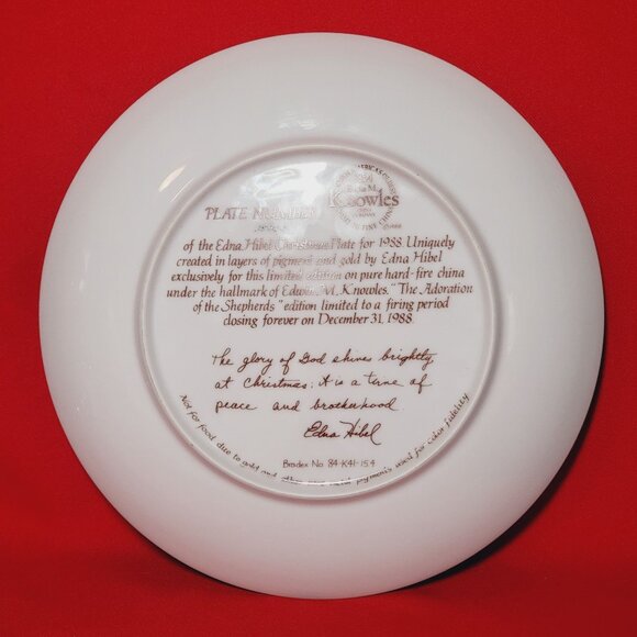 Adoration of the Shepherds Edna Hibel Christmas Plate 1988 Edwin M Knowles Mary - Picture 2 of 11